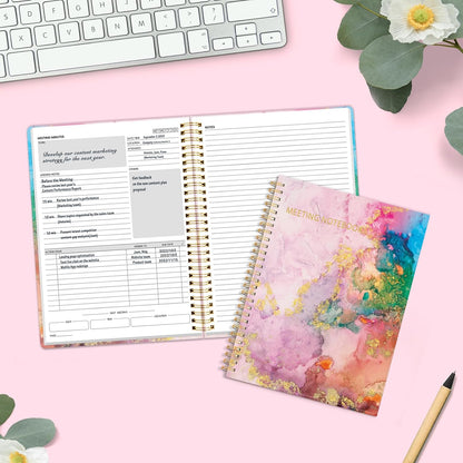 SUNEE Half Meeting Half Note - 7.5"x10" Professional Notebooks for Work - 160 Pages, B5 Size Project Planner, Spiral Meeting Agenda/Minutes Organizer for Women Men, Note Taking, Office & Business