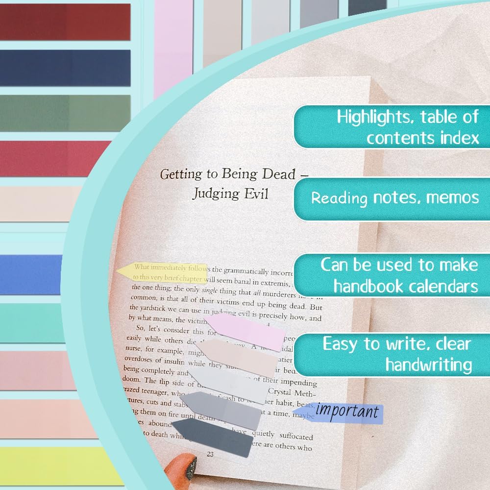 600 Pieces Page Markers Sticky Index Tabs, 15 Colors Book Annotation Supplies Aesthetic, Writable and Repositionable File Tabs Flags for Reading Notes Classify Files(Arrow)