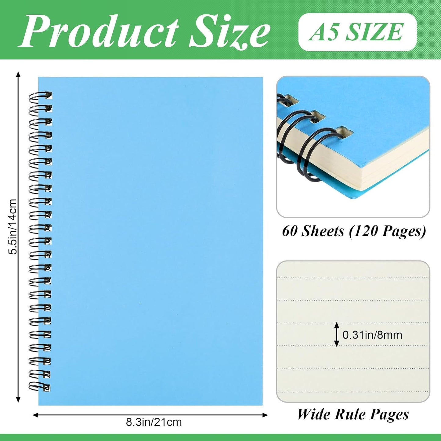 Leelosp 12 Pack Small Spiral Notebook Lined Spiral Journal College Ruled Notebook Wire Bound Kraft Cover, 120 Pages for Work (Multicolor,5.5 x 8.3 Inch)