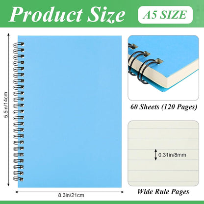 Leelosp 12 Pack Small Spiral Notebook Lined Spiral Journal College Ruled Notebook Wire Bound Kraft Cover, 120 Pages for Work (Multicolor,5.5 x 8.3 Inch)