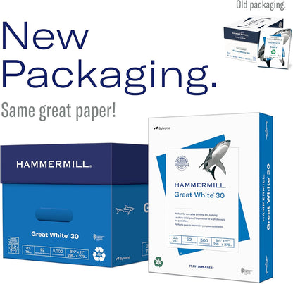 Hammermill Printer Paper, Great White 30% Recycled Paper, 8.5 x 11 - 3 Ream (1,500 Sheets) - 92 Bright, Made in the USA