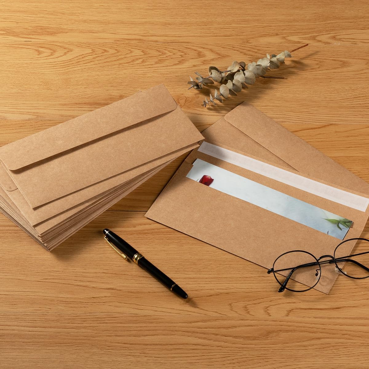 100 Pack Colorful #10 Business Envelopes Self Seal Standard Envelopes for Office Checks, Business, Letter Mailing Invoices, 4.13 x 9.49 Inches (Brown)