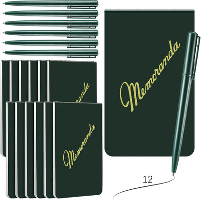 Faccito Memoranda Notebook and Pen Set Green Military Memorandum Book 3.3" x 5.5" Mini Utility Notepad Military Memo Book for Outdoor Recording Ranger School First Responder(12,Simple Style)