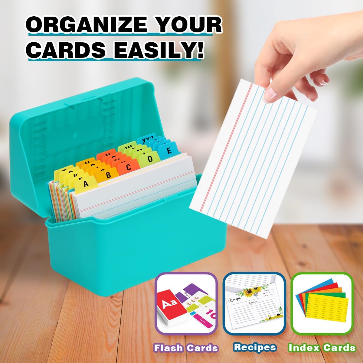 H4D 3x5 Index Card Holder with 100 Heavyweight Ruled Index Cards and 25 Plastic Dividers, Black