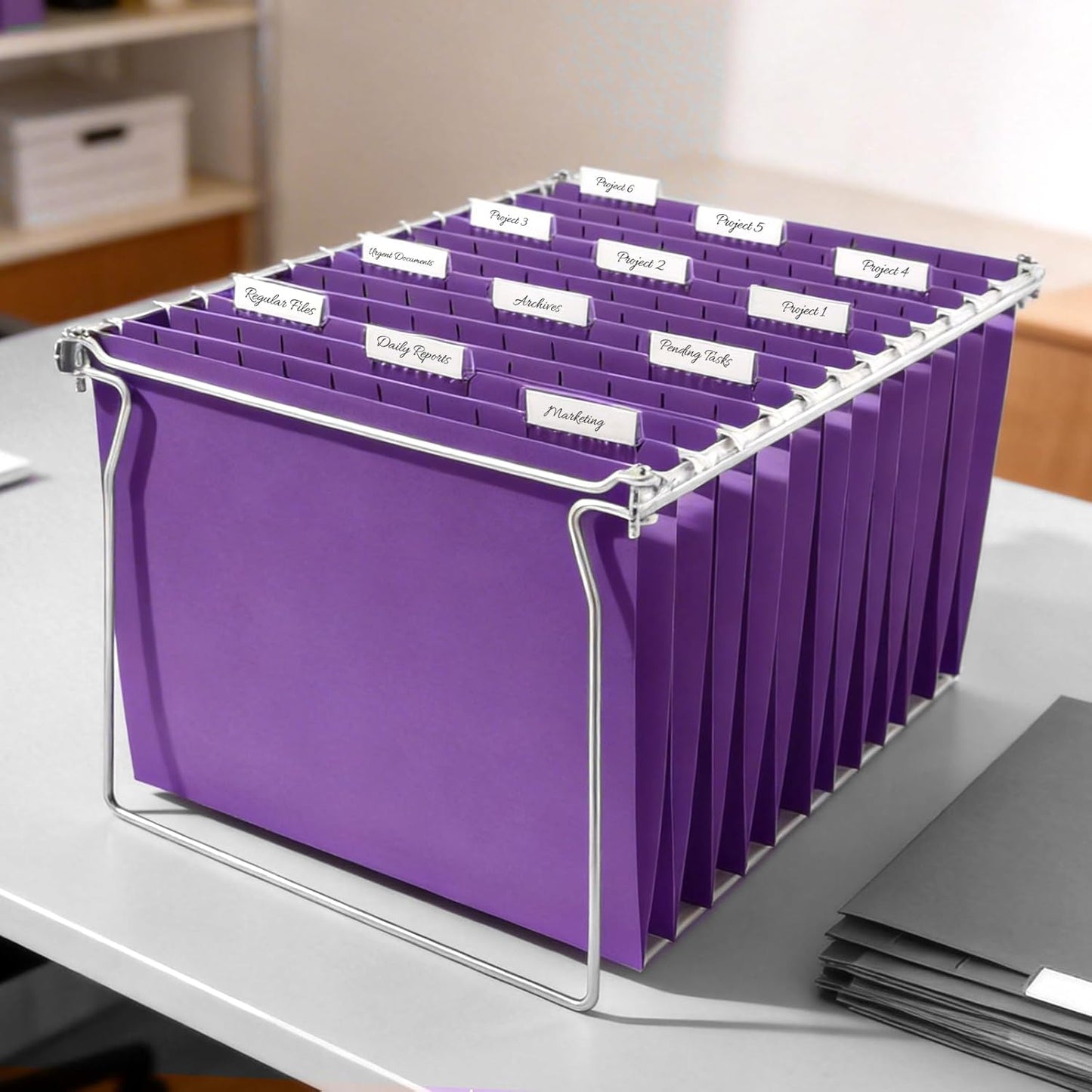 SUNEE Hanging File Folders, 25 Pack Letter Size Hanging File Folders with 1/5-Cut Tabs, Ideal for Home and Office Organization and Papers Classification, Bright Neon Pink
