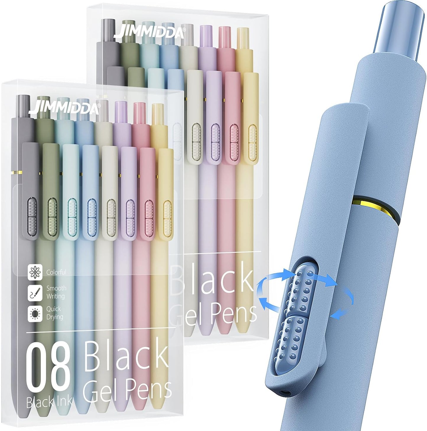 8Pcs Black Gel Pens - 0.7mm Medium Point Black Ink Pens | Smooth Writing - Quick Drying Retractable Pen for Men Women (Morandi - 8Pcs)