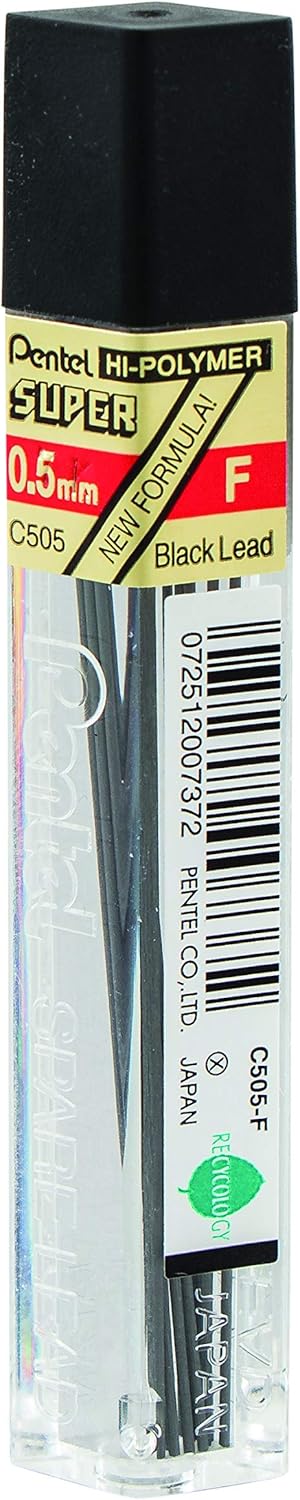 Pentel Super Hi-Polymer Lead Refill, 0.5mm, Fine, H, 144 Pieces of Lead (C505-H)