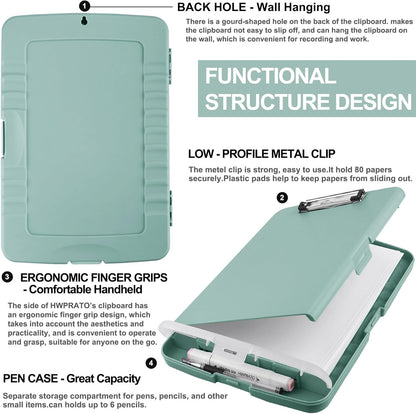HWPRATO Clipboards Organizer Clipboard with Storage Nursing Clipboard Foldable File Folder Plastic Folio with Storage Case for Teacher,Kids,Doctor,Offices (Retro Blue)