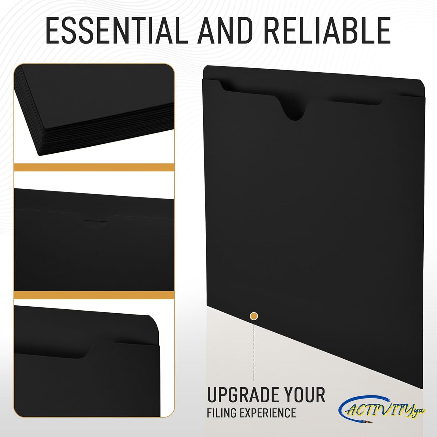 Black File Jackets, Flat-No Expansion, Letter Size, Reinforced Straight-Cut Tab, 10 Pack