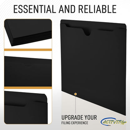 Black File Jackets, Flat-No Expansion, Letter Size, Reinforced Straight-Cut Tab, 10 Pack