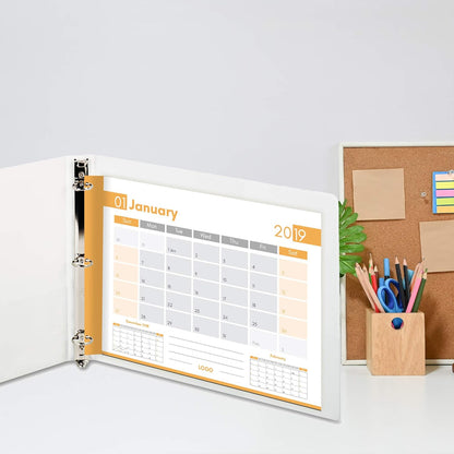 8.5" X 11" Landscape View Binder, 3-Ring 1.5 Inch Capacity Round Ring, White Horizontal Formatted with Clear Cover Pockets for Documents, Spreadsheets, Projects and More