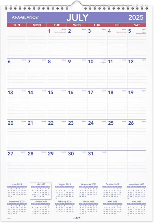 AT-A-GLANCE Wall Calendar 2026-2027 Planner, Academic 12-Month July-June, Monthly, 15-1/2" x 22-3/4", Ruled Daily Blocks (AY328)