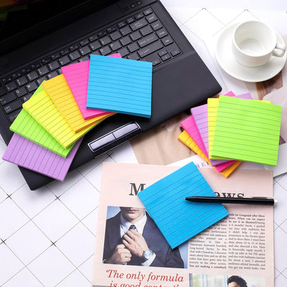 (12 Pads) Lined Sticky Notes 4x4 in, 6 Bright Colors Self-Stick Note Pads, Strong Adhesive, 47 Sheets/Pad