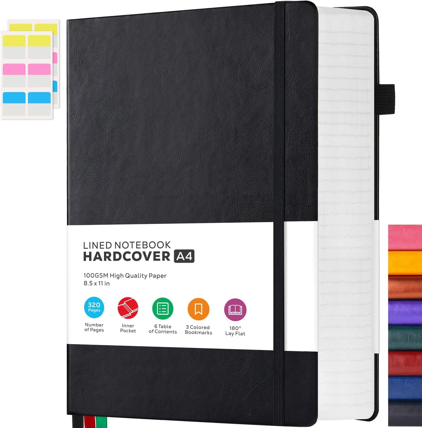 Hardcover Lined Notebook Journal for Writing, 320 Pages Leather Thick College Ruled Notebook Journal with 100GSM Paper, A5 (5.7'' X 8.4'') Daily Journal for Women Men Work Organization, Black