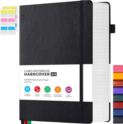Hardcover Lined Notebook Journal for Writing, 320 Pages Leather Thick College Ruled Notebook Journal with 100GSM Paper, A5 (5.7'' X 8.4'') Daily Journal for Women Men Work Organization, Black