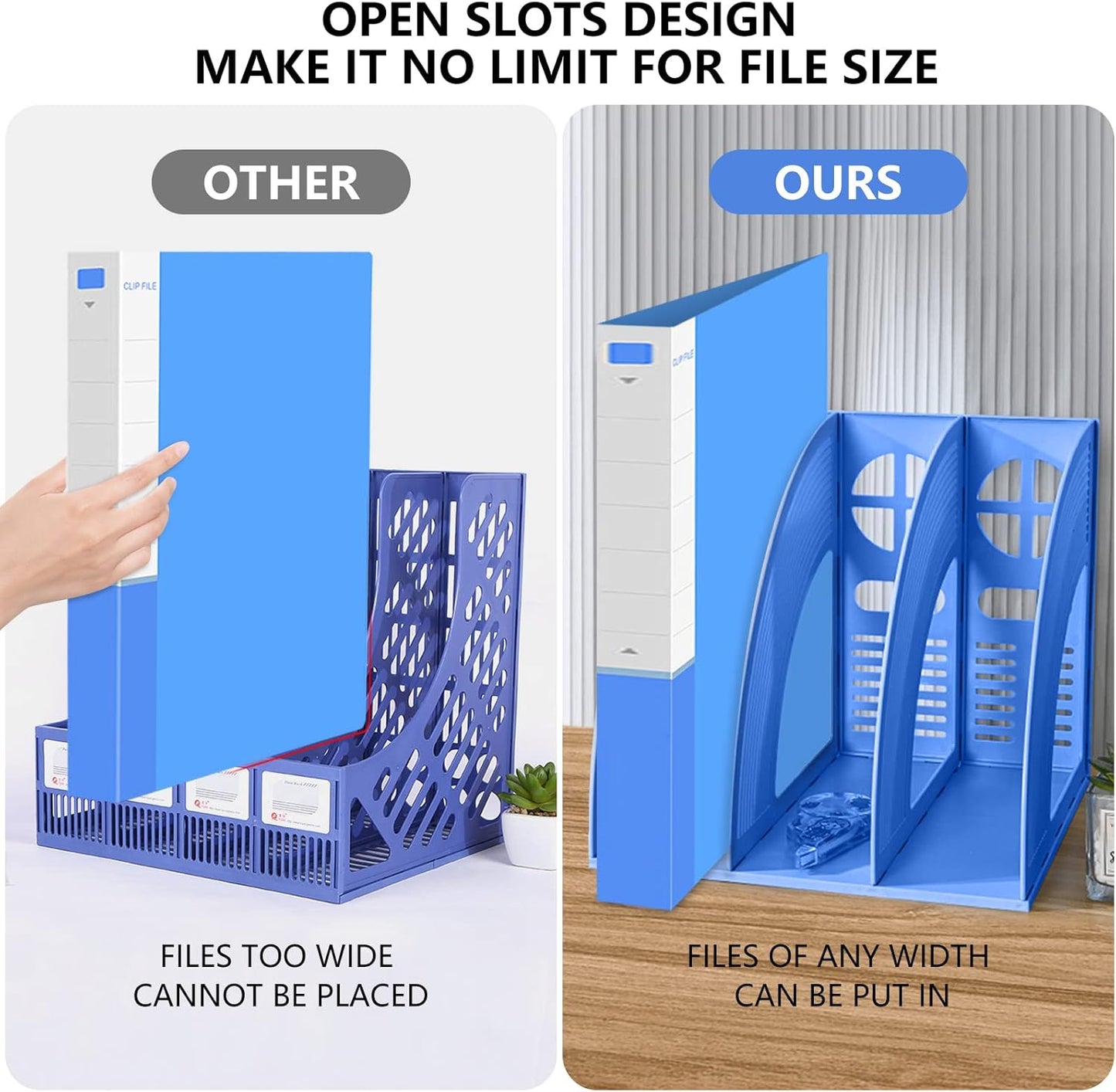 Marte Vanci Magazine File Holder Vertical PP Folder Book Desktop Organizer Plastic Storage Sturdy Vertical 4 Section Folder (Purple)