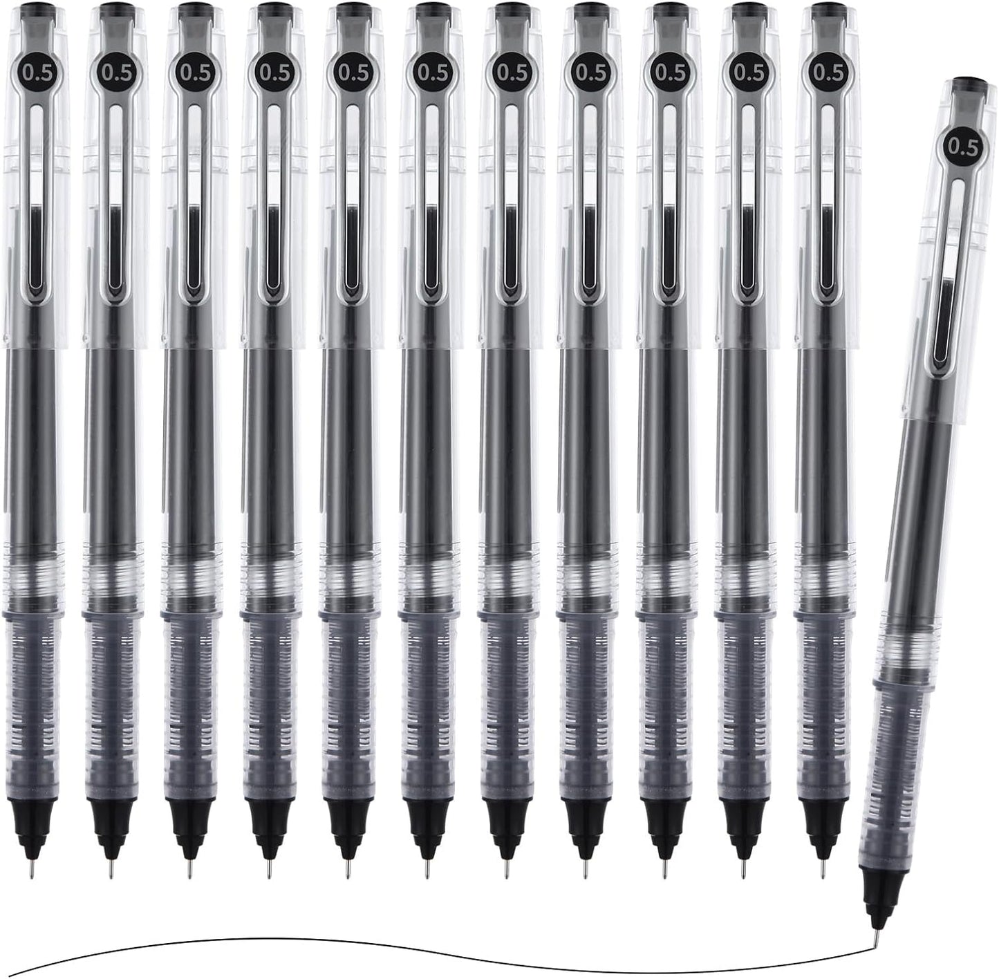 M&G Liquid Ink Rollerball Pens 12 Pcs, 0.5mm Black Ink Extra Fine Point Pens, Quick Drying Ink Fine Tip Roller Ball Pens with Plug-In Cover & Anti Slip Grip for Smooth Writing Office School Home Gift