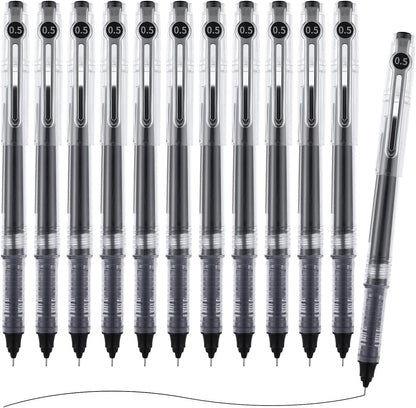 M&G Liquid Ink Rollerball Pens 12 Pcs, 0.5mm Black Ink Extra Fine Point Pens, Quick Drying Ink Fine Tip Roller Ball Pens with Plug-In Cover & Anti Slip Grip for Smooth Writing Office School Home Gift