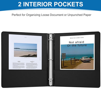 1/2 Inch 3-Ring Binder, 0.5-inch Round Ring Binder with 2 Inside Pockets, 12 Pack White Binders, Clear View CoverBinder Holds 8.5'' x 11''Paper for Office/Home/Back to School