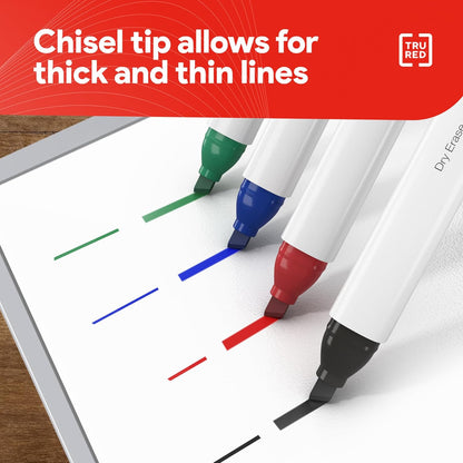 TRU RED Staples Tank Dry Erase Markers Chisel Tip Asst 12/Pack