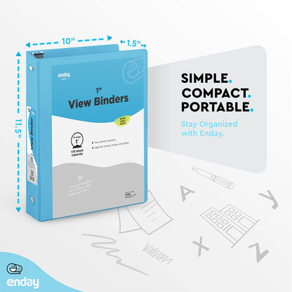 Enday 1 Inch Binder (6 Pack - Grey) 3 Ring Binder 1 inch with Clear View Cover and 2 Inside Pocket - for Letter Size 8.5 x 11'' Paper, Ideal for School Supplies, Office, and Home