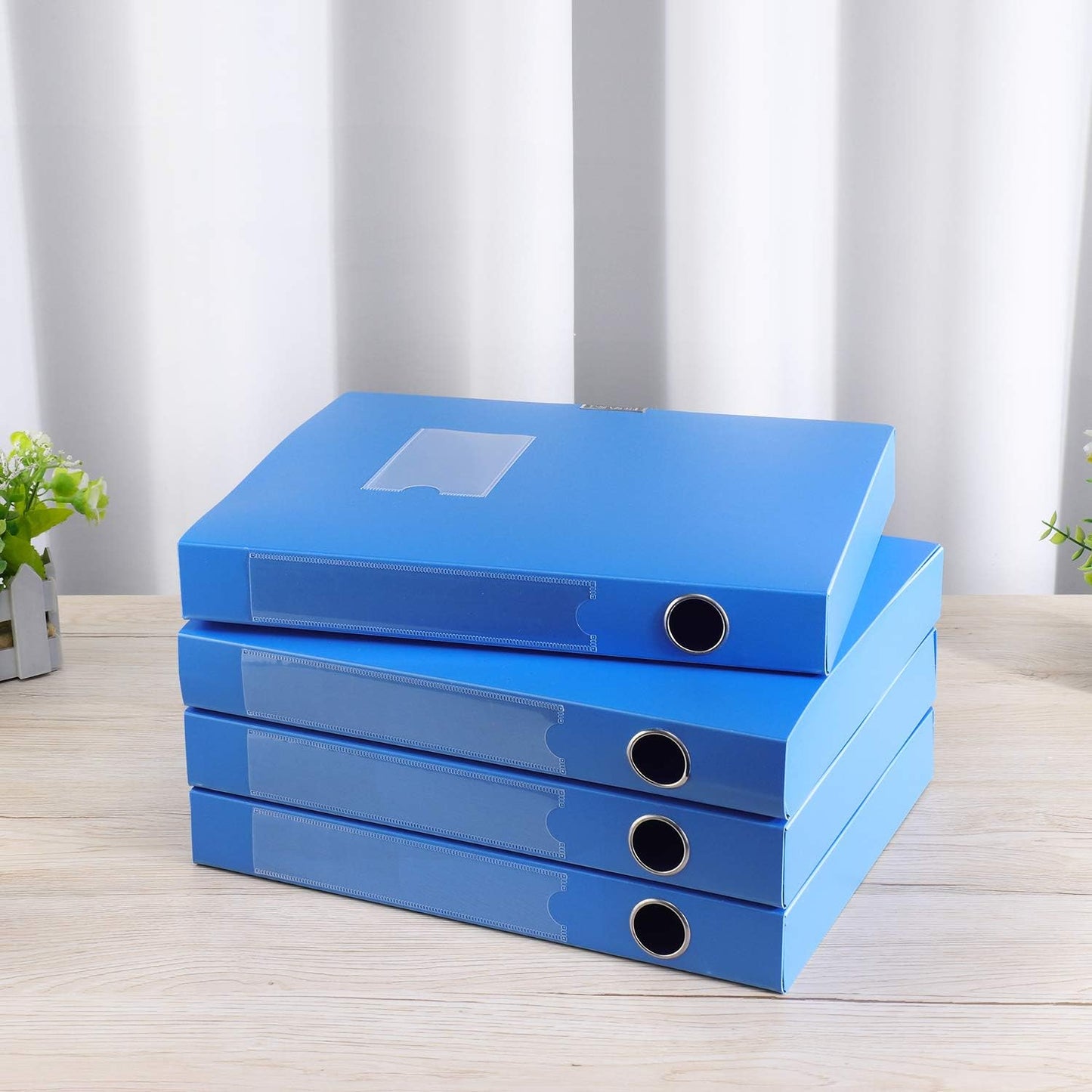 HUA JIE A4 Storage File Boxes Plastic Archives Cases with Lid, File Folder Organizer Document Filing Box for office,31×7.5×23.5 cm, Black(Pack of 4)