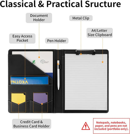 Professional Padfolio,Faux Leather Portfolio Folder Binder,Letter Size A4 Legal Writing Pad Holder for Business School Office Conference Notepad Clip Boards