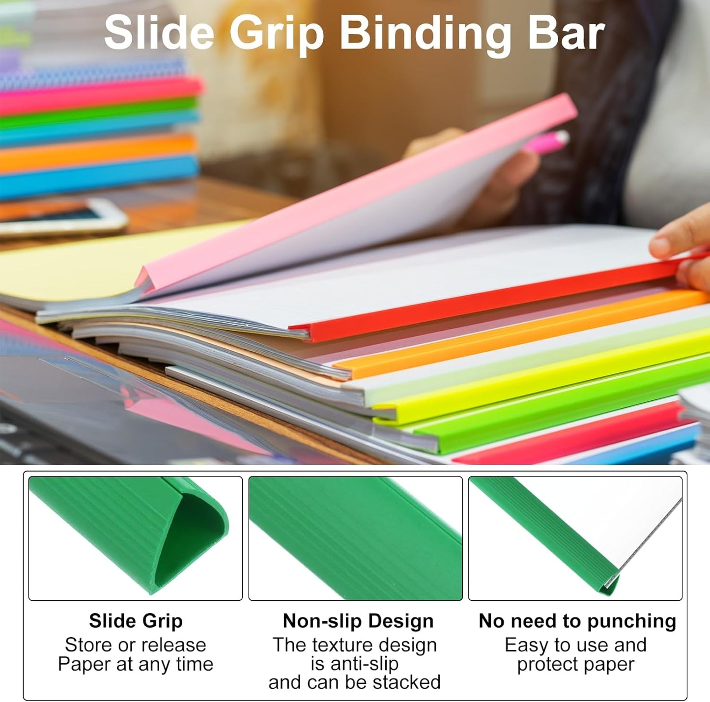 PATIKIL 10Pcs Binding Bars, 15mm Binding Bars Slide Grip 120 Sheets Capacity A4 Size Report Binder Triangle Presentation Binder for Report Cover Resume, Blue