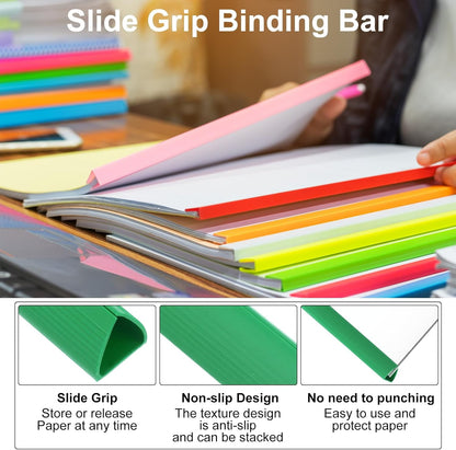 PATIKIL 10Pcs Binding Bars, 15mm Binding Bars Slide Grip 120 Sheets Capacity A4 Size Report Binder Triangle Presentation Binder for Report Cover Resume, Blue