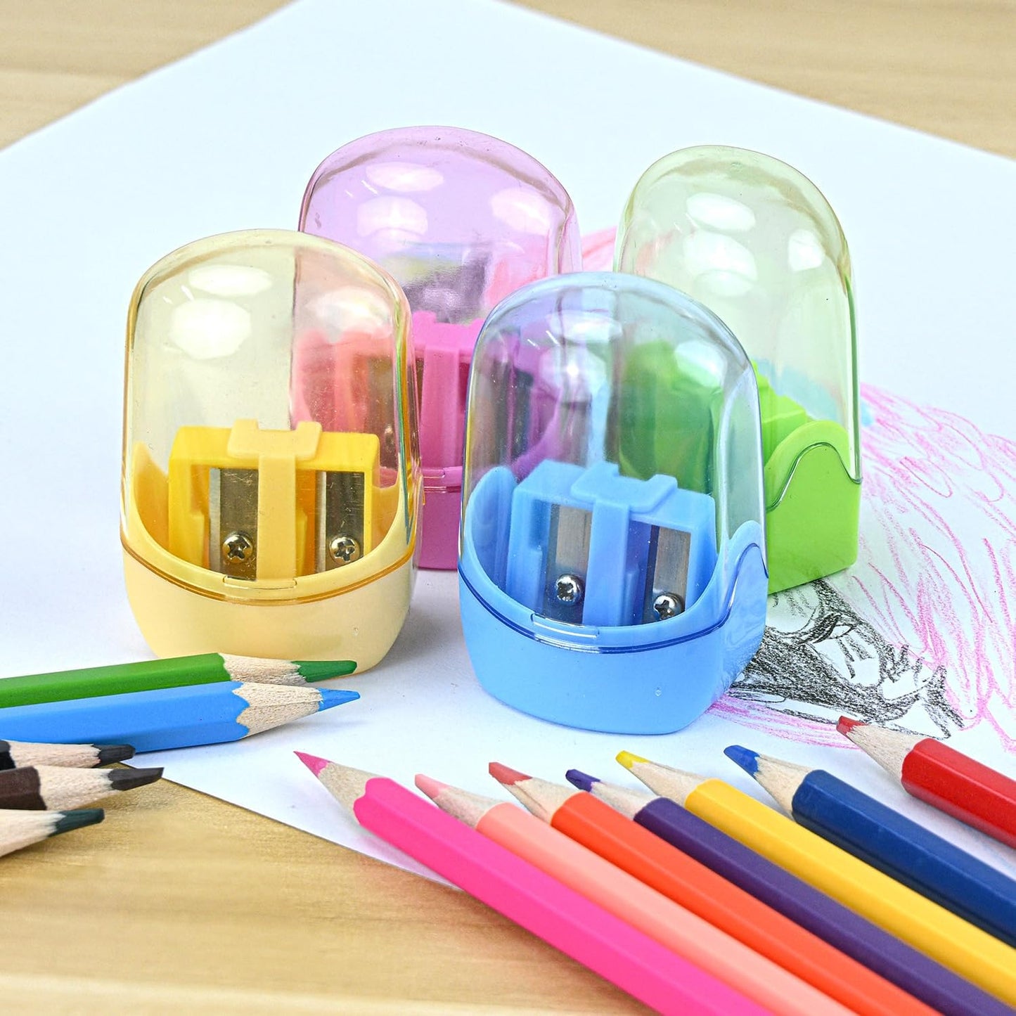 Colored Manual Pencil Sharpeners in Bulk, BOPART 24pcs Small Handheld Pencil Sharpener Dual Holes with Lid for Kids Adults at Classroom School Office Home (24Pcs Sharpeners - D)
