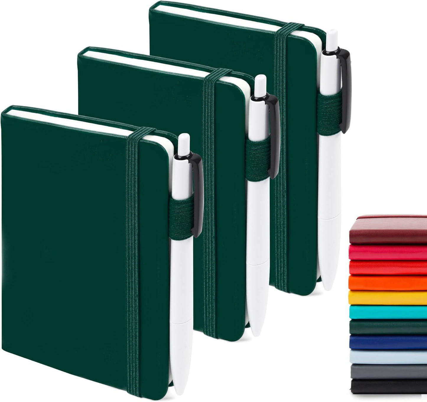 feela 3 Pack Pocket Notebook Journals with 3 Black Pens, A6 Mini Cute Small Journal Notebook Bulk Hardcover College Ruled Notepad with Pen Holder for Office School Supplies, 3.5”x 5.5”, Gray