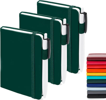 feela 3 Pack Pocket Notebook Journals with 3 Black Pens, A6 Mini Cute Small Journal Notebook Bulk Hardcover College Ruled Notepad with Pen Holder for Office School Supplies, 3.5”x 5.5”, Gray