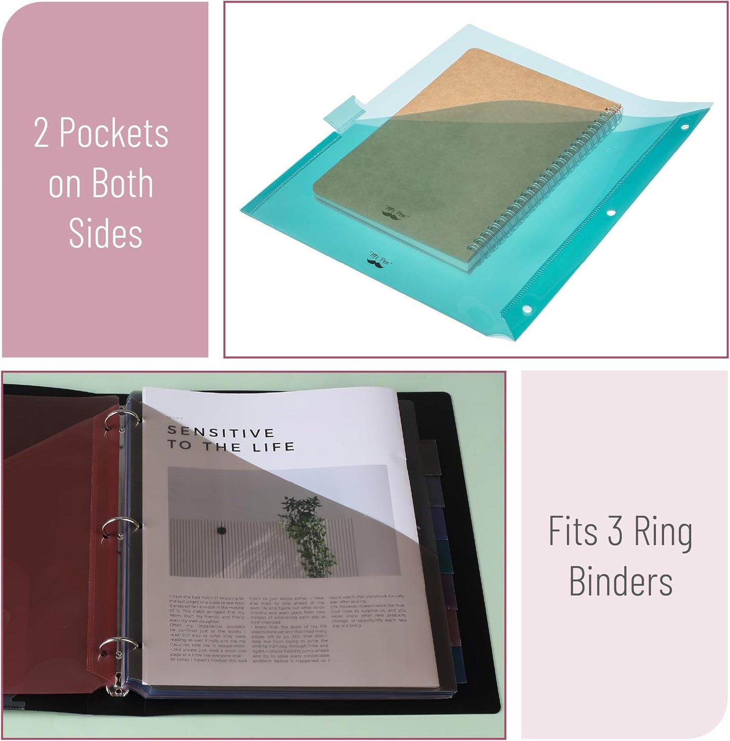 Mr. Pen- Binder Dividers with Pockets and Tabs, 1 Set, 8 Tabs/Set, Colorful, 3 Ring Binder Dividers with Tabs and Pockets on Both Sides