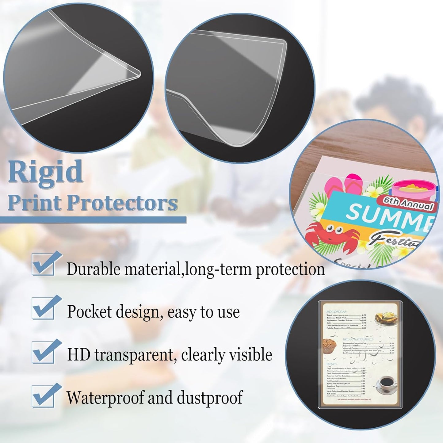 ELEMGULY Rigid Print Protectors, 7 Pack 8.5 x 11'' Plastic Clear Page Sheet Protectors, Hard Paper Page Sleeves for Document, Paper, Picture, Photo