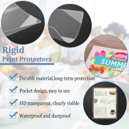 ELEMGULY Rigid Print Protectors, 7 Pack 8.5 x 11'' Plastic Clear Page Sheet Protectors, Hard Paper Page Sleeves for Document, Paper, Picture, Photo