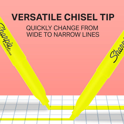 Sharpie Pocket Style Highlighters, Narrow Chisel Tip, Fluorescent Yellow, 8 Count