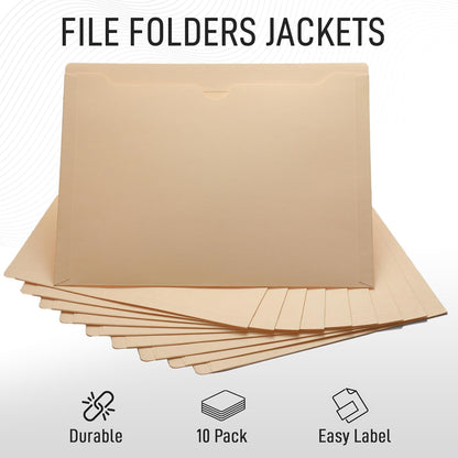 Manila File Jackets, Flat-No Expansion, Letter Size, Reinforced Straight-Cut Tab, 10 Pack