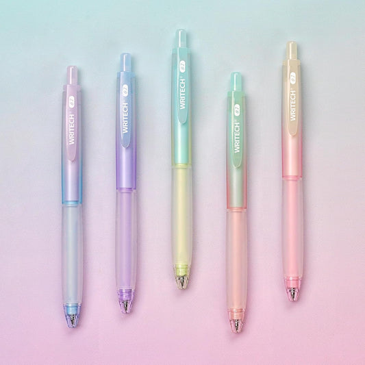 WRITECH Retractable Gel Ink Pens: 0.7mm Fine Point Black-Ink Aesthetic Gradient Color Barrel Soft Grip Medium Point Pen 5ct with 5 Refills for Journaling Smooth Writing Quick-dry No Bleed