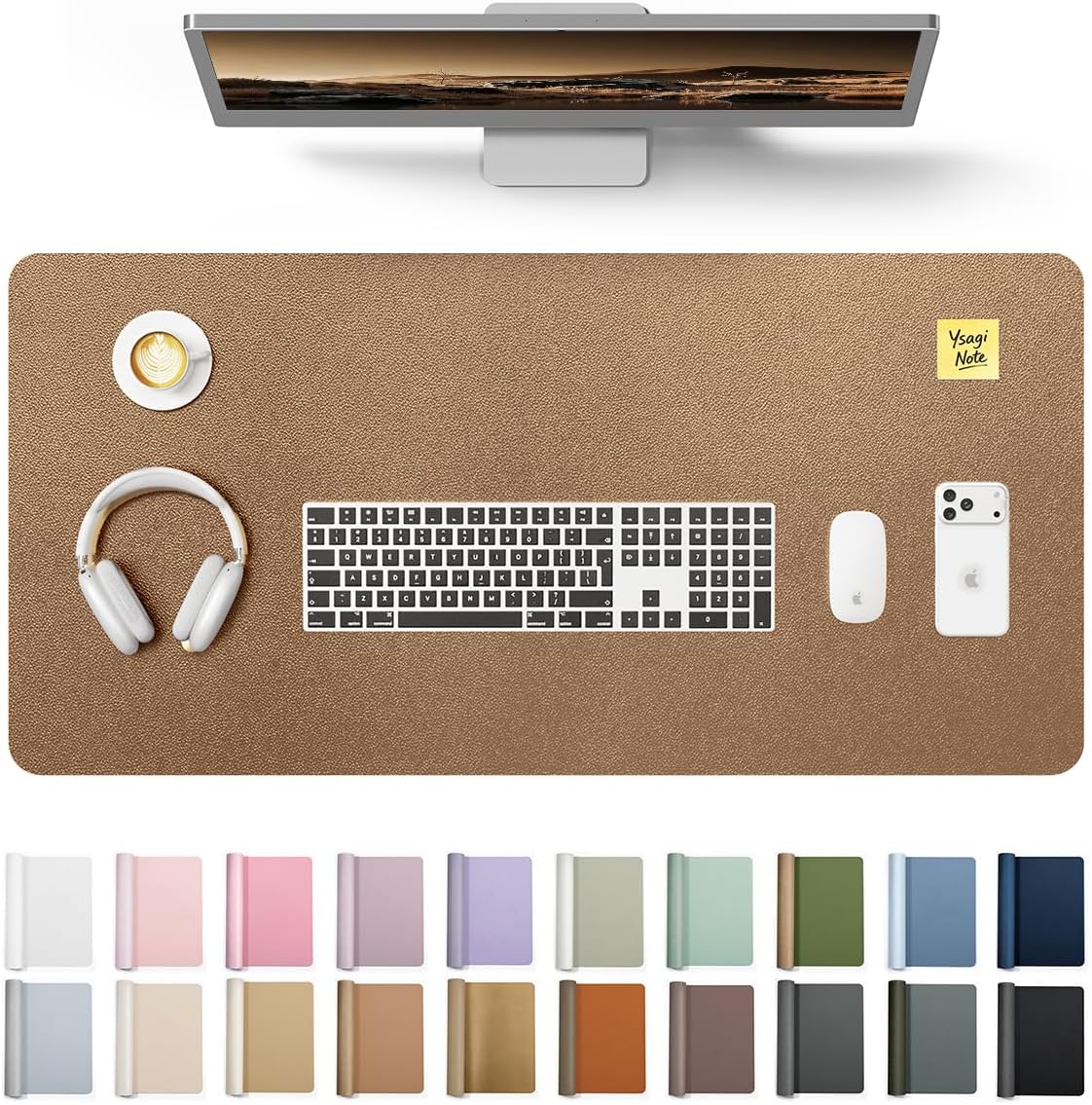 YSAGi Leather Office Desk Pad Protector, Large Mouse Pad, Non-Slip, PU Leather, Laptop Desk Blotter, Waterproof Writing Pad for Office and Home, Black, 23.6" x 13.8" - Colors B