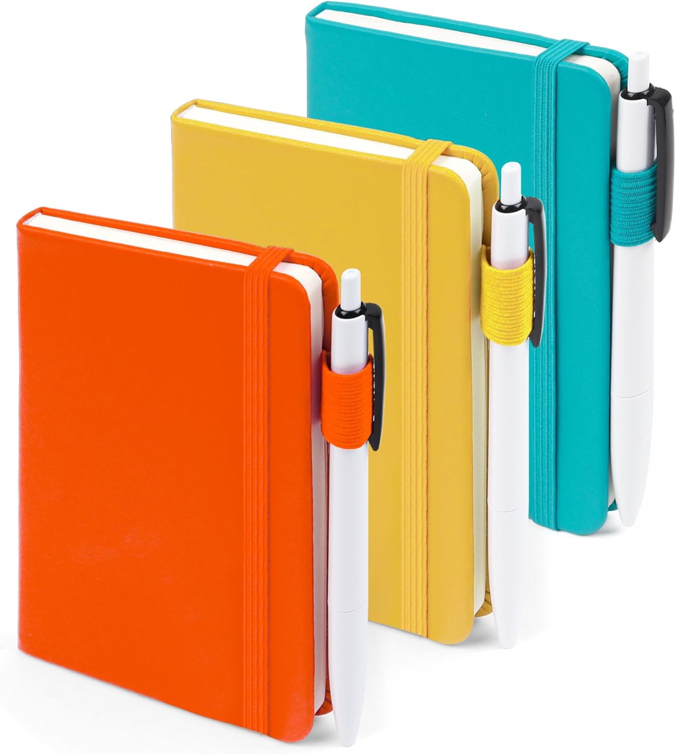 feela 3 Pack Pocket Notebook Journals with 3 Black Pens, A6 Mini Cute Small Journal Notebook Bulk Hardcover College Ruled Notepad with Pen Holder for Office School Supplies, 3.5”x 5.5”, Gray