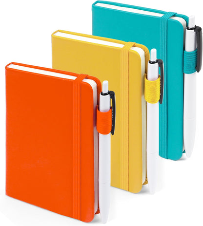 feela 3 Pack Pocket Notebook Journals with 3 Black Pens, A6 Mini Cute Small Journal Notebook Bulk Hardcover College Ruled Notepad with Pen Holder for Office School Supplies, 3.5”x 5.5”, Gray