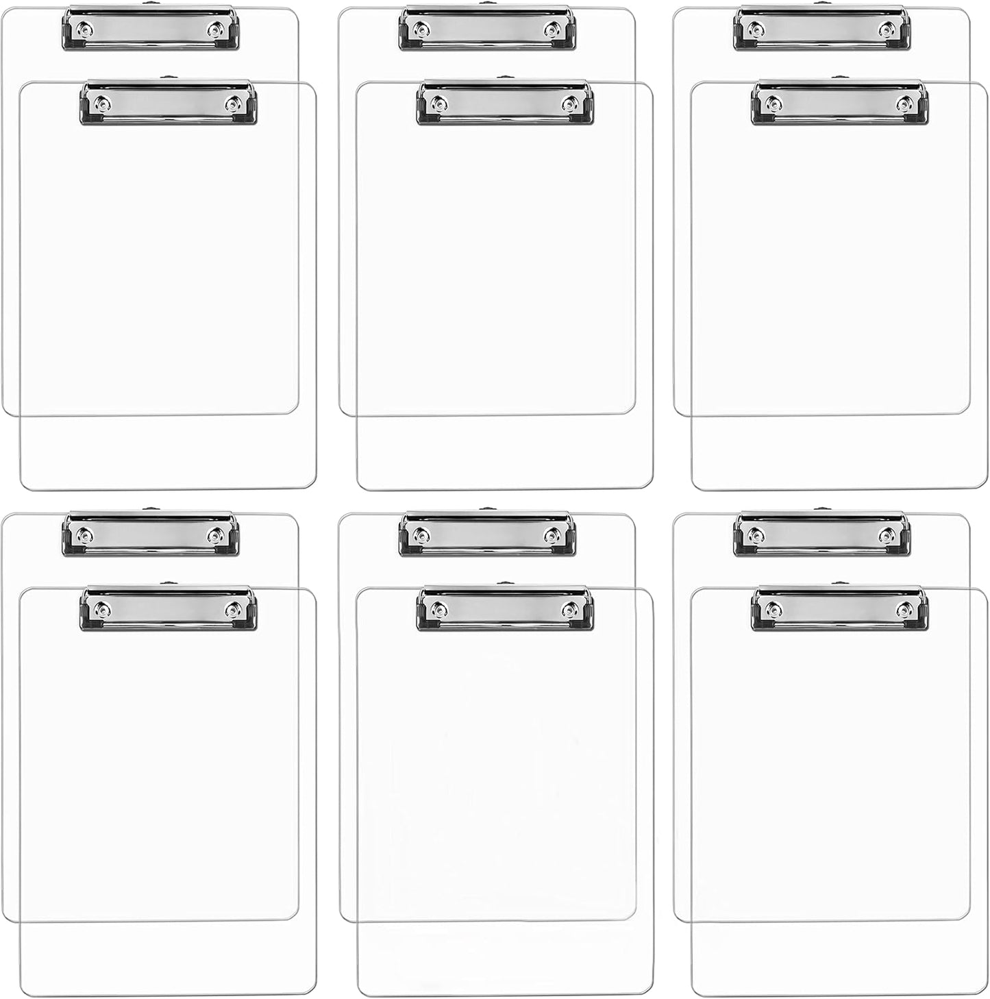 Plastic Clipboards (Set of 6) Transparent Clipboard (Clear) Strong 12.5 x 9 Inch | Holds 100 Sheets! Acrylic Clipboards with Low Profile Clip | Bulk Back to School Supplies for Teachers