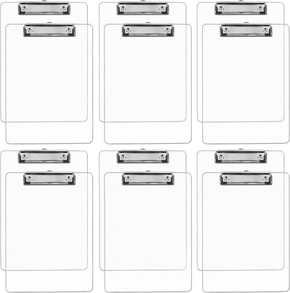 Plastic Clipboards (Set of 6) Transparent Clipboard (Clear) Strong 12.5 x 9 Inch | Holds 100 Sheets! Acrylic Clipboards with Low Profile Clip | Bulk Back to School Supplies for Teachers