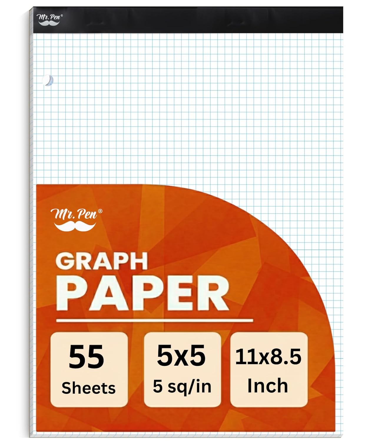 Mr. Pen- Graph Paper Pad, 8.5x11 Inches, 5x5 (5 Squares per Inch), 55 Sheets, 3-Hole Punched, Ideal for Math, Graphing and Sketching, Grid Paper for Students, Engineers, Artists
