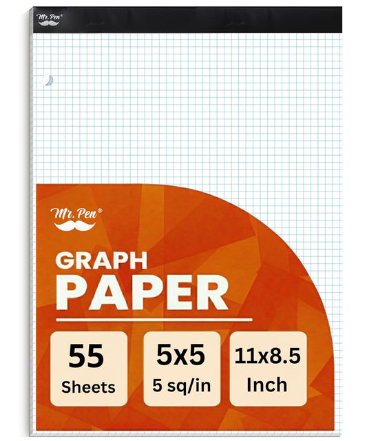 Mr. Pen- Graph Paper Pad, 8.5x11 Inches, 5x5 (5 Squares per Inch), 55 Sheets, 3-Hole Punched, Ideal for Math, Graphing and Sketching, Grid Paper for Students, Engineers, Artists