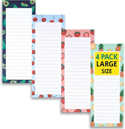 8 Magnetic Notepads – Notepads for Grocery List, Shopping List, To-Do List, Reminders -Strong Magnetic Back- Memo Notepad with Realistic Fruit Designs | 25 Sheets per Pad 7.5 x 3.5 inch (8 Pack)