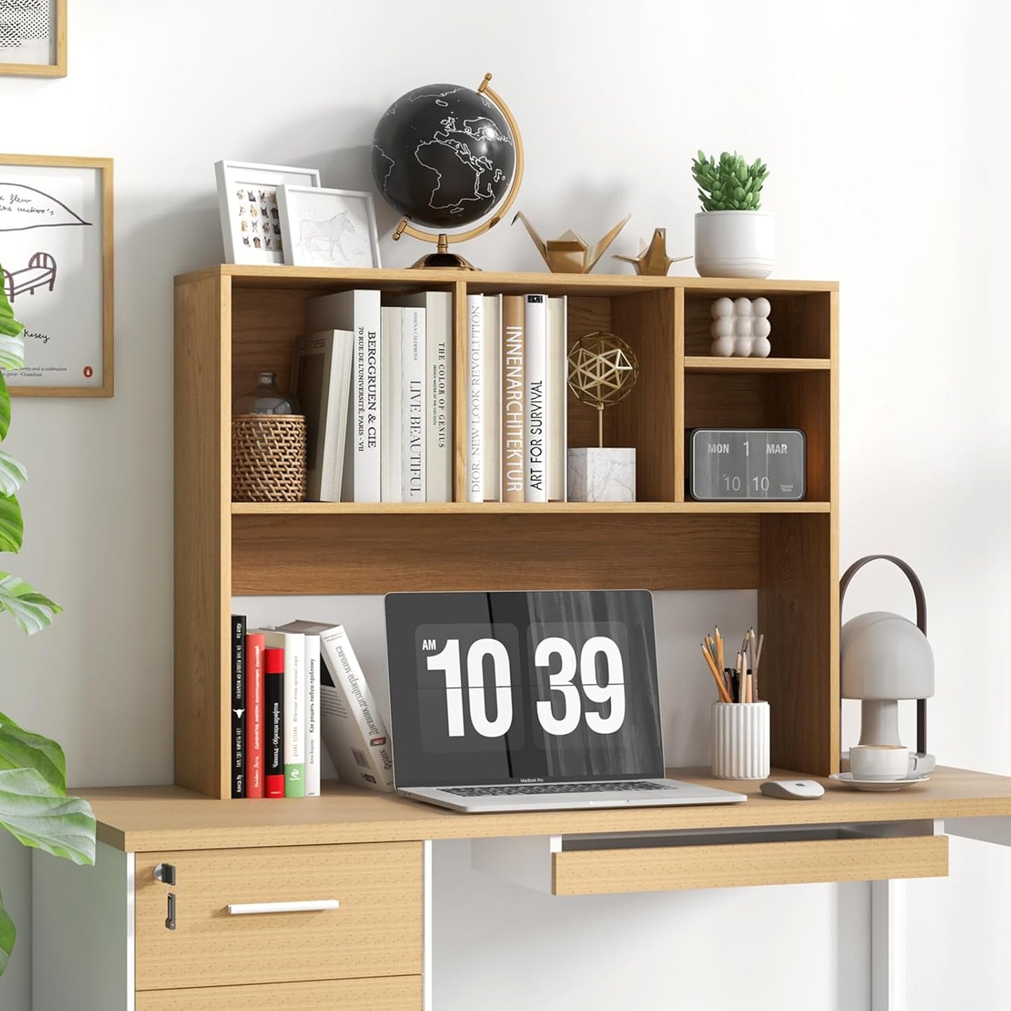 Tangkula Desktop Bookshelf, Countertop Storage Hutch with 5 Shelves for Computer Desk, Desk 3-Tier Display Rack, Multipurpose Wood Desktop Hutch Storage Organizer for Dorm Office Home
