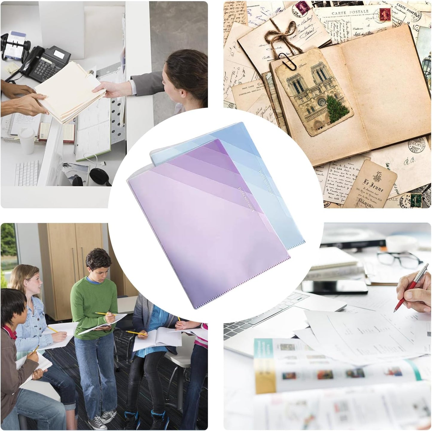 MIUPOO Poly Project Organizer,Documents Project Pockets,Office PocketFile,Clear Plastic File Folder Sleeves,L Shaped File Jackets,Blue and Purple Set of 2.