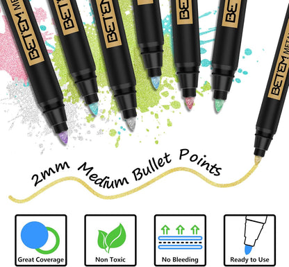 Betem 4 Count Dual Tip Oil Based Black White Paint Pen(0.7mm & 3mm), White Permanent Marker Black Paint Markers, Waterproof, Quick Dry, for Fabric, Rock Painting, Wood, Plastic, Ceramic, Metal, Canvas