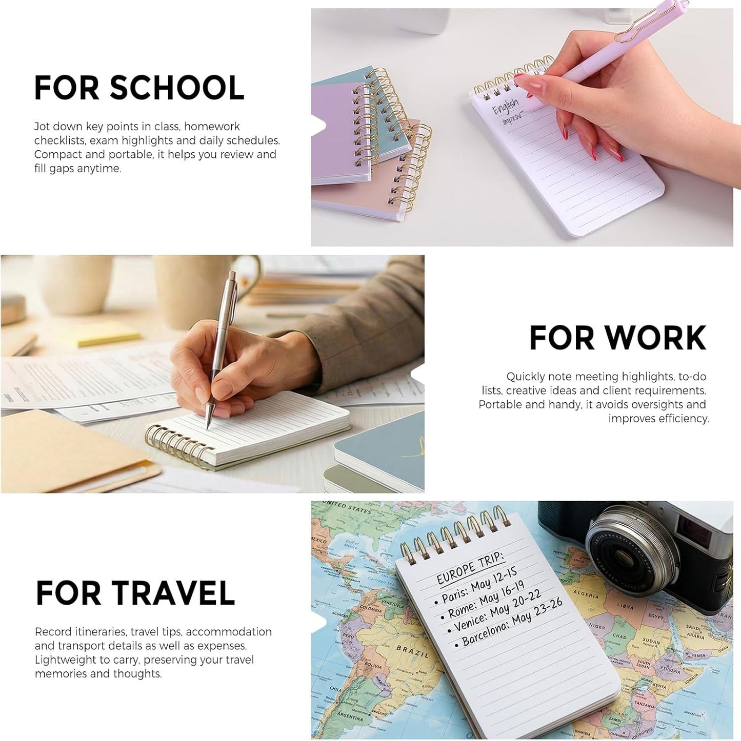 SKYDUE Small Notebooks, 3x5 Pocket Notepads with Aesthetic Covers, Mini Spiral Notebook with Lined Pages for Work Nursing School Essentials, Set Of 8